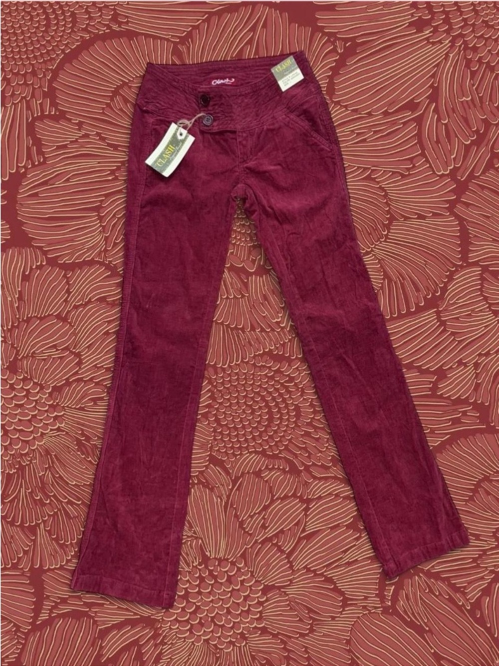 CLASH Jeans corduroy burgundy y2k low rise pants Size 1 NWT